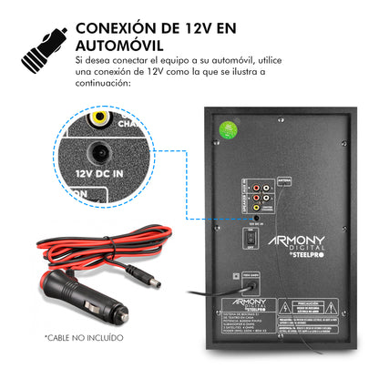 Steelpro Minicomponente Home Theater 8,000 W - Armony - b3.1 Color Negro Potencia RMS 475 W /USB / TF Card / BLUETOOTH Integrado / FM Tuning -Entrada Auxiliar / Iluminación Multicolor