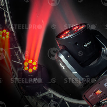 MEGABEAM-B Cabeza Móvil LED RGBW 4 en 1 con Láser Azul 6 LED 10W DMX 15 Canales Automático Audiorítmico Maestro Esclavo Beam Profesional para DJ Eventos Steelpro