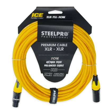XLR-YLL-10M Cable Amarillo Xlr 10m Balanceado Profesional Macho - Hembra Steelpro
