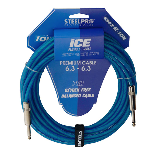6363-AZ-10M Cable Azul Plug 6.3 Profesional 10m Para Guitarra Plug6.3-Plug6.3 Steelpro