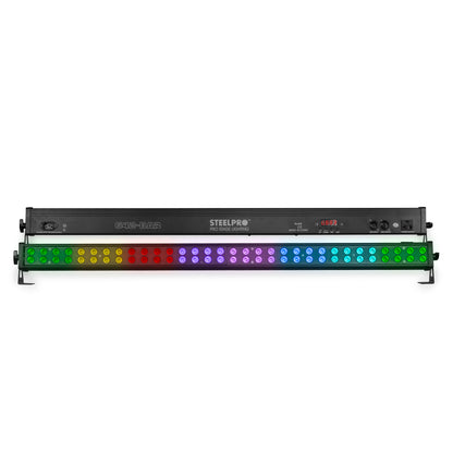 Barra LED 642-BAR (64x2W) RGB Full Color. Modos: DMX (hasta 26 ch), Auto y Audio. Incluye Dimmer y Estrobo. Ideal para escenarios. Medidas: 101.5x7x12cm. Peso: 2.18 Kg. Potencia y control profesional.
