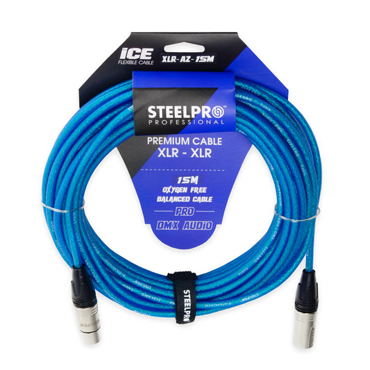 XLR-AZ-15M Cable Azul Xlr 15m Balanceado Profesional Macho - Hembra Steelpro
