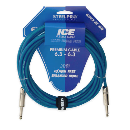 6363-AZ-6M Cable Azul Plug 6.3 Profesional 6m Para Guitarra Plug6.3-Plug6.3 Steelpro