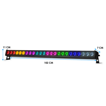 Barra de Iluminación LED Steelpro 245BAR-BEAM: Efecto Beam RGB Full Color 24 Leds x 5W, DMX Profesional, Modos Automático y Audiorítmico, Ideal para Escenarios, DJ y Eventos - Control de hasta 26 Cana