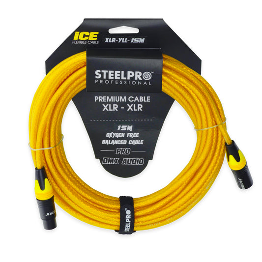 XLR-YLL-15M Cable Amarillo Xlr 15m Balanceado Profesional Macho - Hembra Steelpro