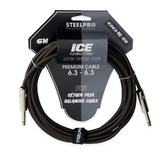 6363-NG-6M Cable Negro Plug 6.3 Profesional 6m Para Guitarra Plug6.3-Plug6.3 Steelpro