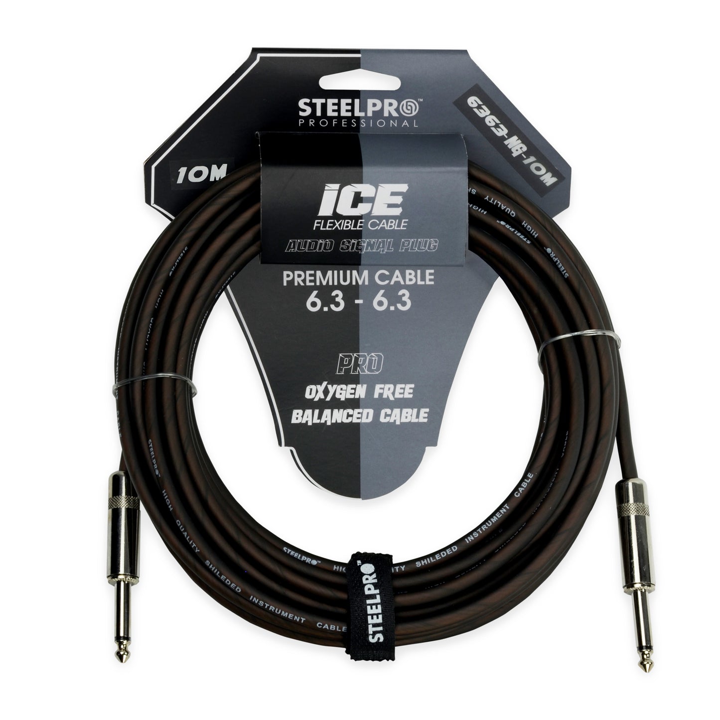 6363-NG-10M Cable Negro Plug 6.3 Profesional 10m Para Guitarra Plug6.3-Plug6.3 Steelpro
