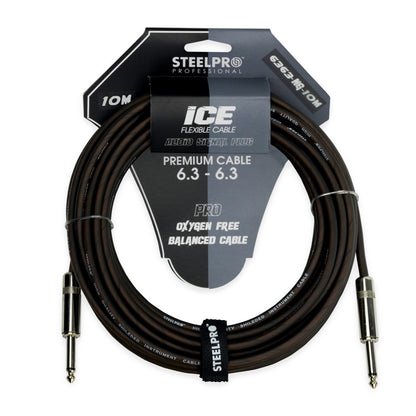 6363-NG-10M Cable Negro Plug 6.3 Profesional 10m Para Guitarra Plug6.3-Plug6.3 Steelpro