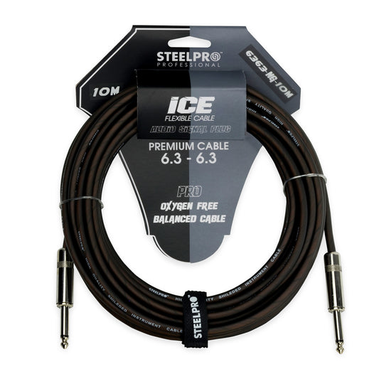 6363-NG-10M Cable Negro Plug 6.3 Profesional 10m Para Guitarra Plug6.3-Plug6.3 Steelpro
