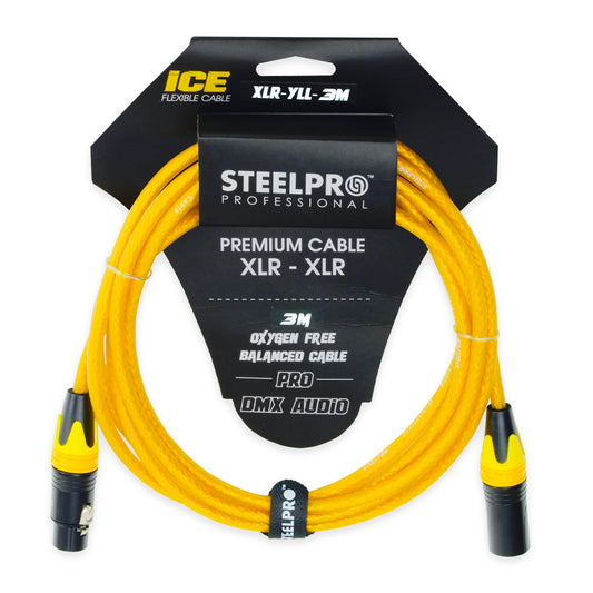XLR-YLL-3M Cable Amarillo Xlr 3m Balanceado Profesional Macho - Hembra Steelpro