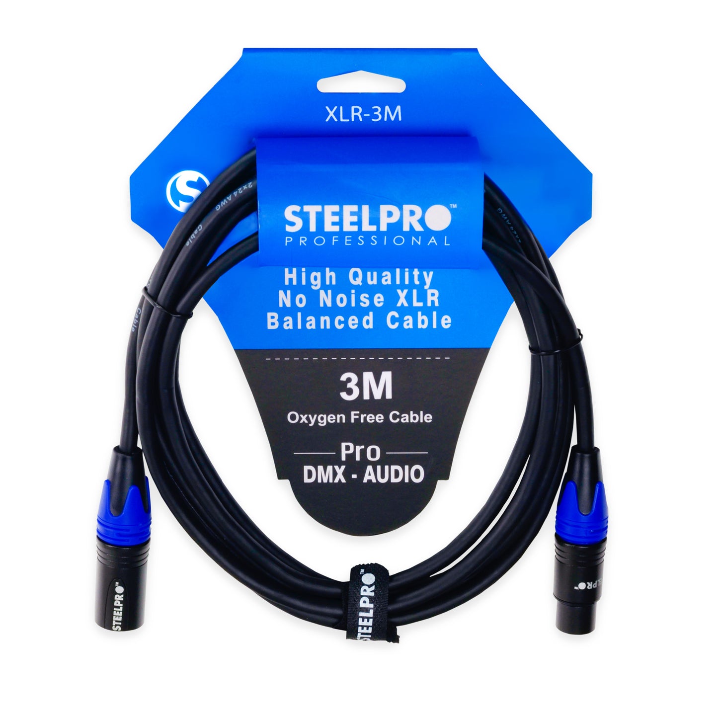 XLR-3M Cable Xlr 3m Balanceado Profesional Macho - Hembra Steelpro