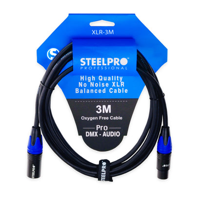 XLR-3M Cable Xlr 3m Balanceado Profesional Macho - Hembra Steelpro