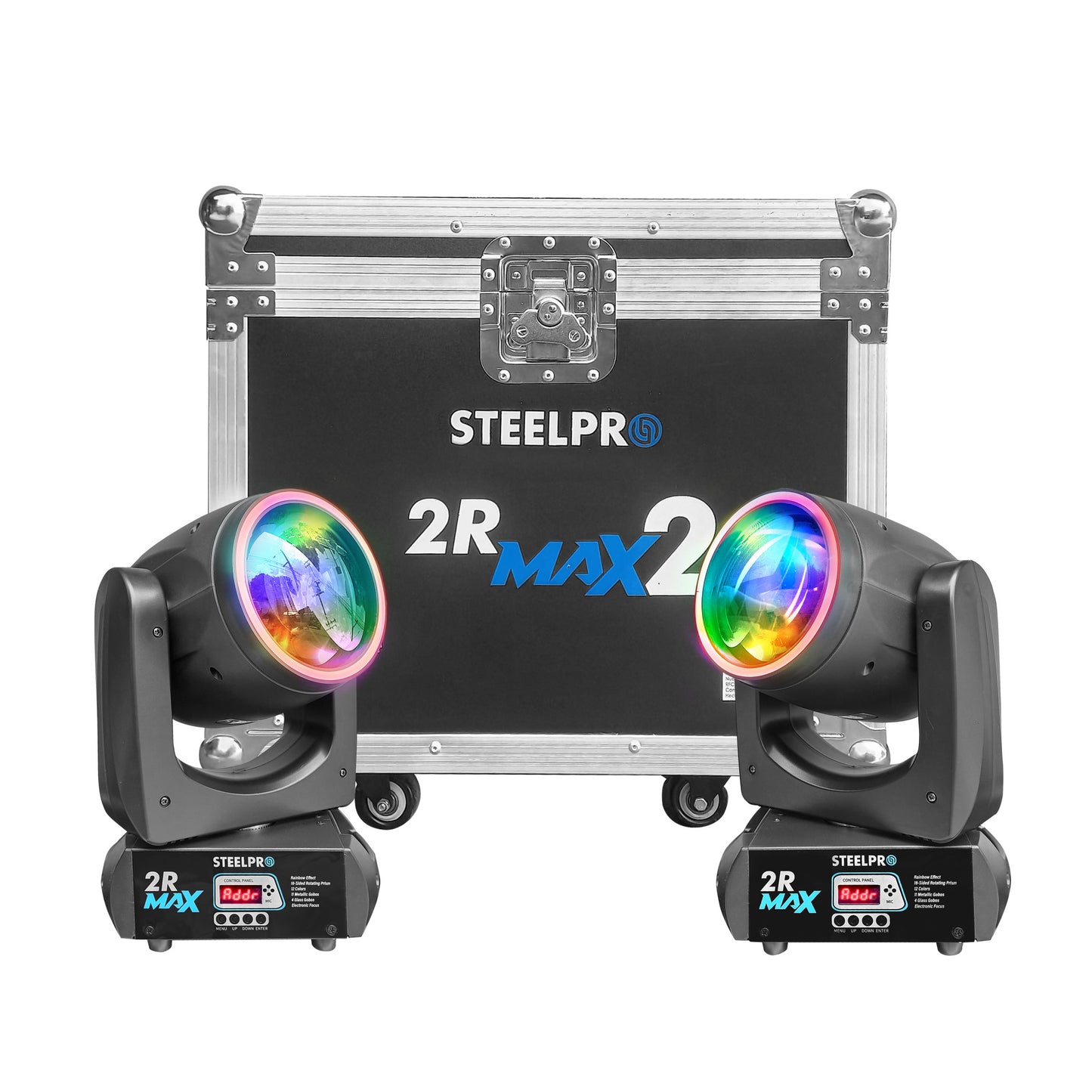2R-MAX2 Set de 2 Cabezas Robóticas Beam 150w Efecto Rainbow Con Case Steelpro