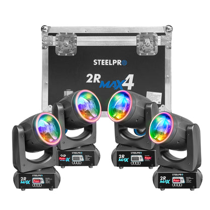 2R-MAX4 Set de 4 Cabezas Robóticas Beam 150w Efecto Rainbow Con Case Steelpro