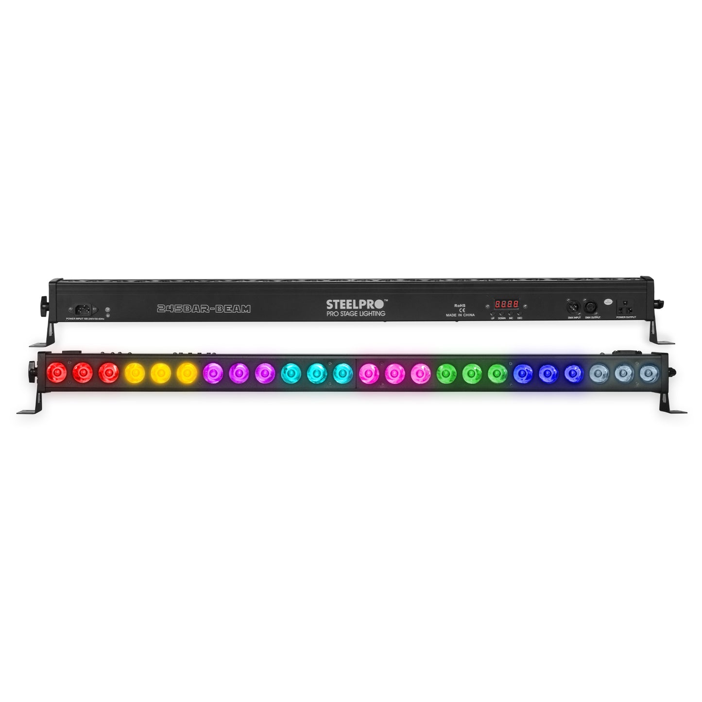 Barra de Iluminación LED Steelpro 245BAR-BEAM: Efecto Beam RGB Full Color 24 Leds x 5W, DMX Profesional, Modos Automático y Audiorítmico, Ideal para Escenarios, DJ y Eventos - Control de hasta 26 Cana