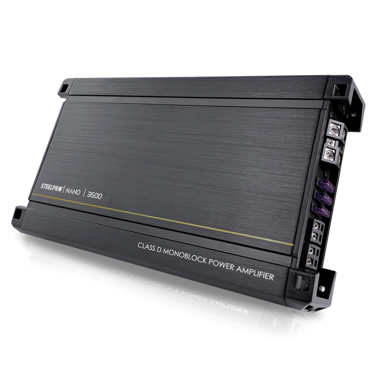 Amplificador Nano 3500 Clase D Steelpro para Subwoofer Monoblock Bass 3500W MAX 1 Ohm estable Alto Rendimiento Open Show, LPF, Bass Boost 12 dB,Filtro Subsonico, Fase Variable, Control de Bajos
