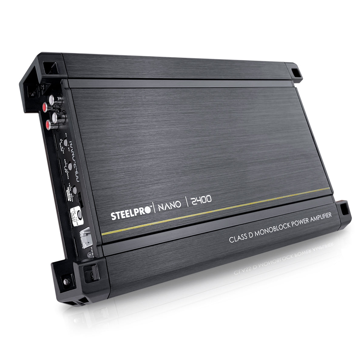 Amplificador Nano 2400 Clase D Steelpro para Subwoofer Monoblock Bass 2400W MAX 1 Ohm estable Alto Rendimiento Open Show, LPF, Bass Boost 12 dB,Filtro Subsonico, Fase Variable, Control de Bajos