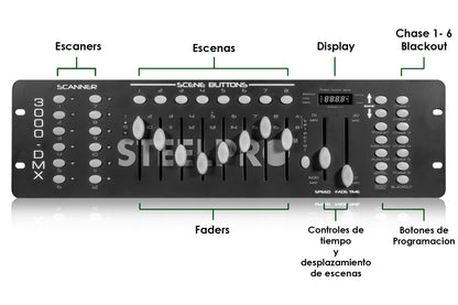 Controlador Dmx512 ,12 Escaners  , 192 Canales -  Steelpro