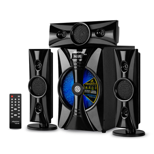Steelpro Minicomponente Home Theater 8,000 W - Armony - b3.1 Color Negro Potencia RMS 475 W /USB / TF Card / BLUETOOTH Integrado / FM Tuning -Entrada Auxiliar / Iluminación Multicolor
