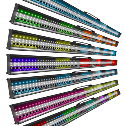 Barra Estrobo 352-BAR 22 Secciones: 176 Leds RGB Full Color + 176 Estrobos Blancos, Control DMX 4/12/88 Canales, Modos Automático y Audiorítmico. Medidas 100x13x6cm, Peso 1.30kg. Ideal para Escenarios