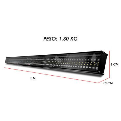 Barra Estrobo 352-BAR 22 Secciones: 176 Leds RGB Full Color + 176 Estrobos Blancos, Control DMX 4/12/88 Canales, Modos Automático y Audiorítmico. Medidas 100x13x6cm, Peso 1.30kg. Ideal para Escenarios