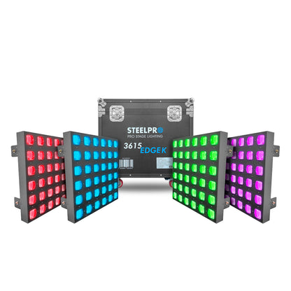 3615-EDGE K Set de 4 Paneles Profesionales Led 36x15w Rgbw Con Case Steelpro
