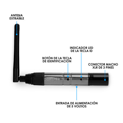 3W-DMX Set de 2 Antenas Receptoras Inalámbricas y 1 Antena Transmisora Batería Recargable Steelpro