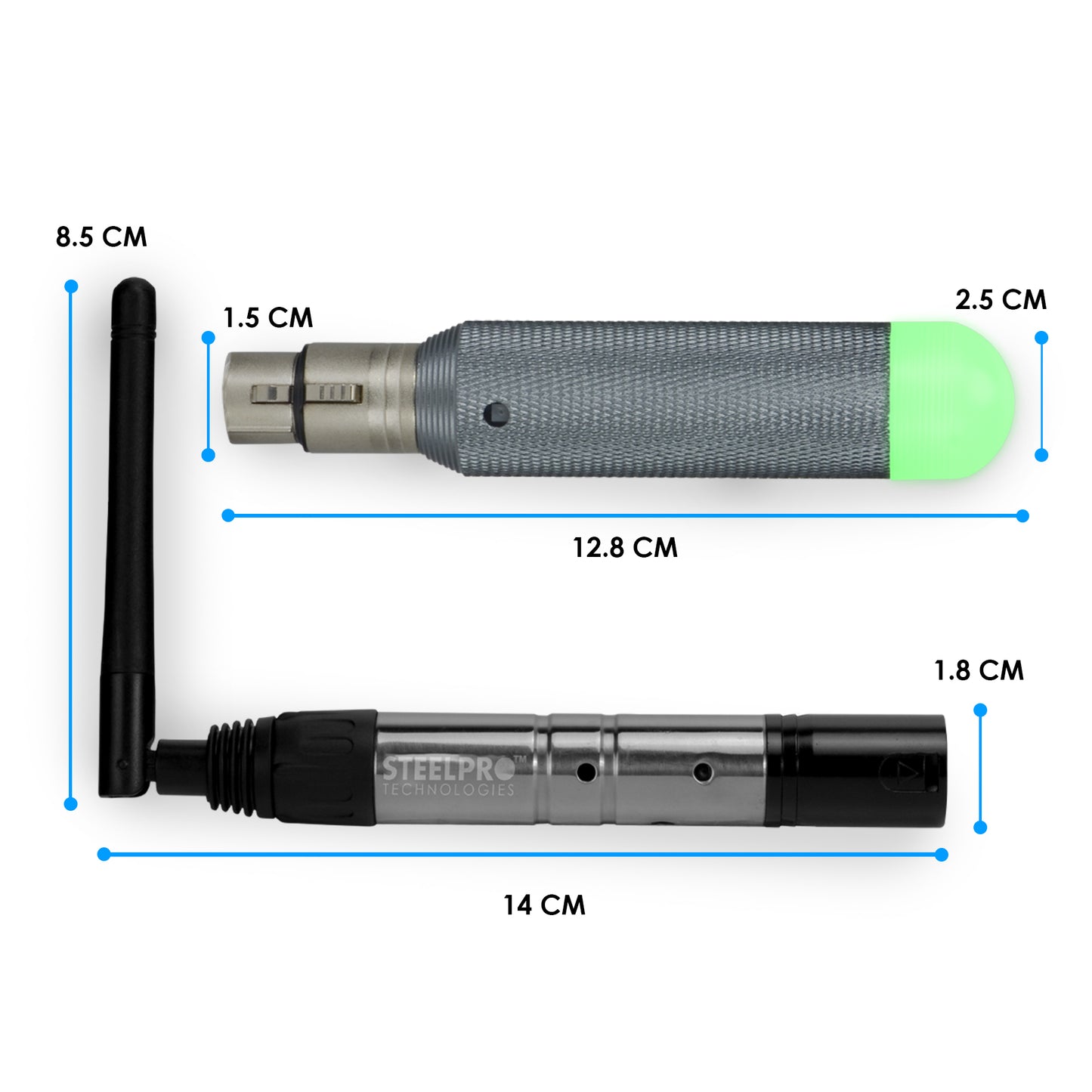 3W-DMX Set de 2 Antenas Receptoras Inalámbricas y 1 Antena Transmisora Batería Recargable Steelpro