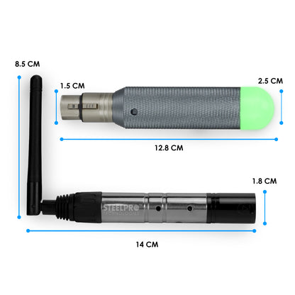 3W-DMX Set de 2 Antenas Receptoras Inalámbricas y 1 Antena Transmisora Batería Recargable Steelpro