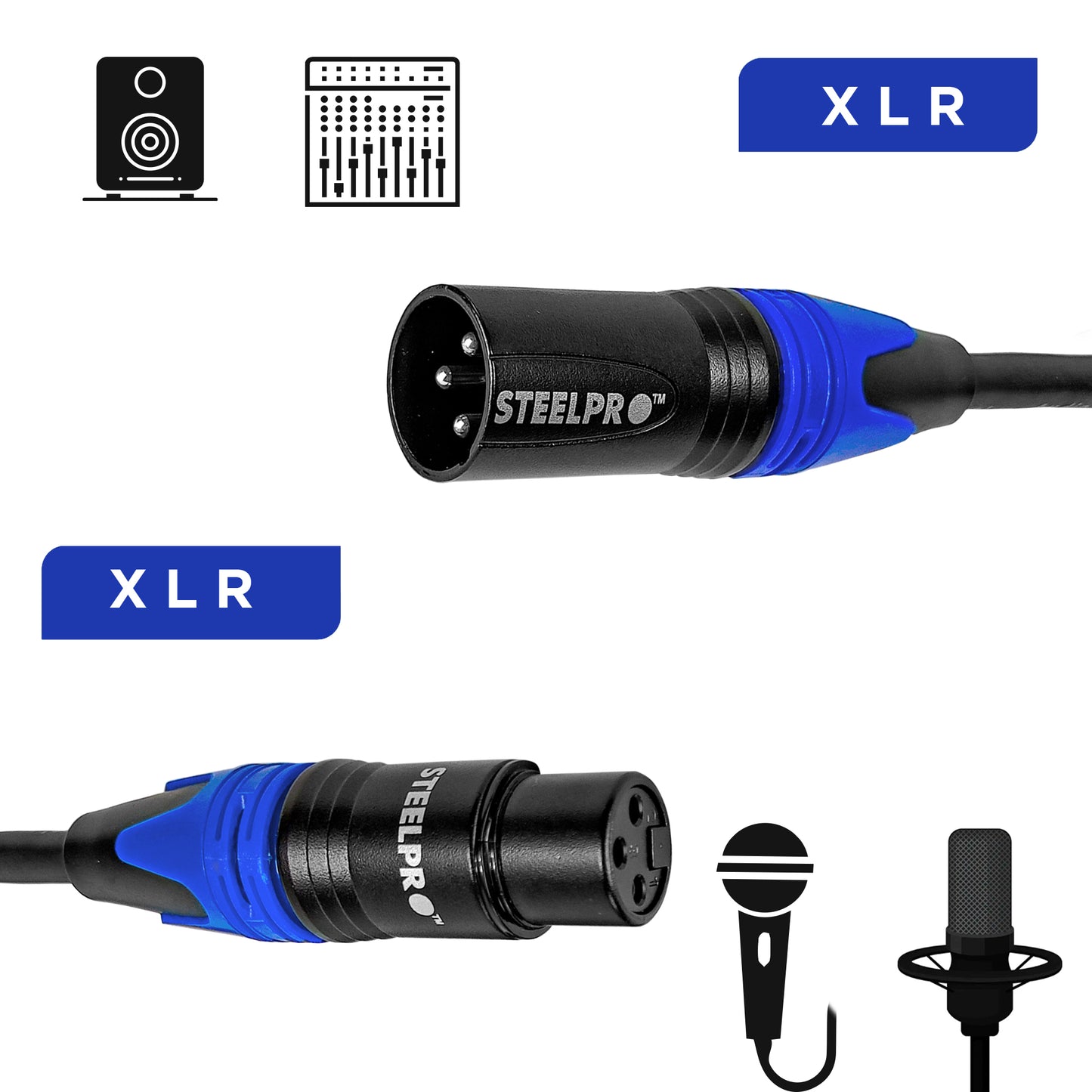 Cable Xlr 10m Balanceado Profesional Macho - Hembra Steelpro