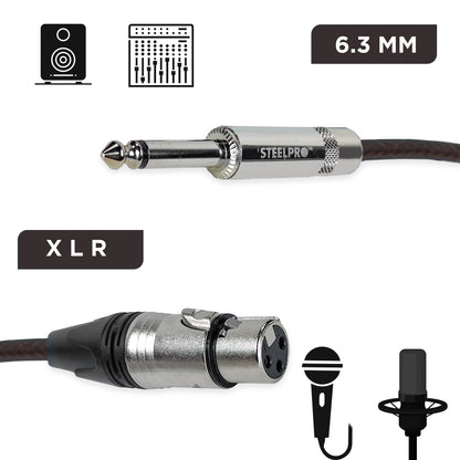 63X-NG-1M Cable XLR Cannon Hembra a Plug 6.3 mm 1 Metro Negro Balanceado Profesional Audio Sin Ruido Steelpro