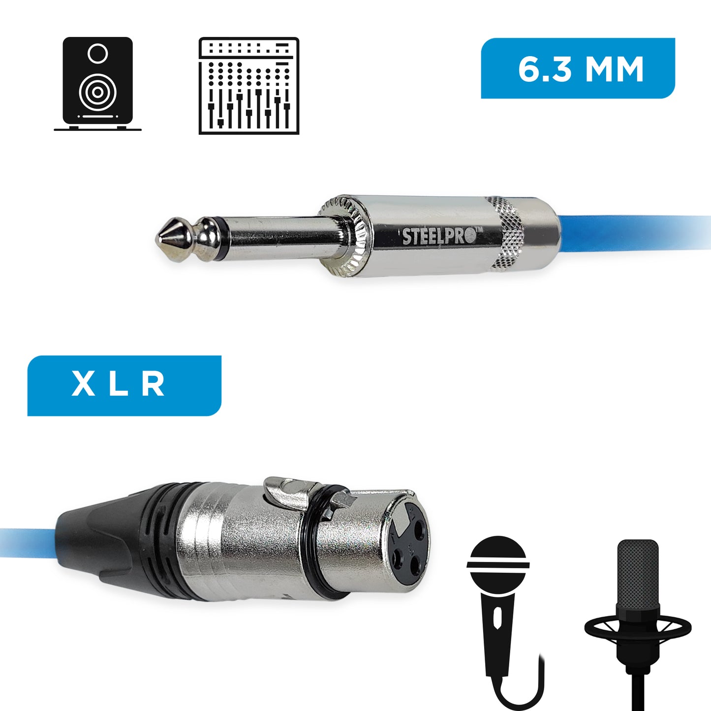 Cable Para Microfono Profesional 6m Hembra-plug 6.3 Steelpro