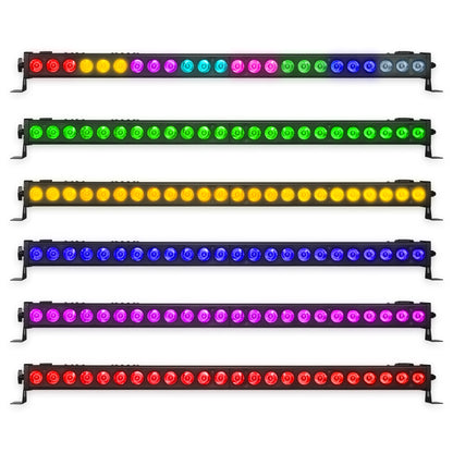 Barra de Iluminación LED Steelpro 245BAR-BEAM: Efecto Beam RGB Full Color 24 Leds x 5W, DMX Profesional, Modos Automático y Audiorítmico, Ideal para Escenarios, DJ y Eventos - Control de hasta 26 Cana