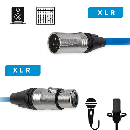 XLR-AZ-10M Cable Azul Xlr 10m Balanceado Profesional Macho - Hembra Steelpro