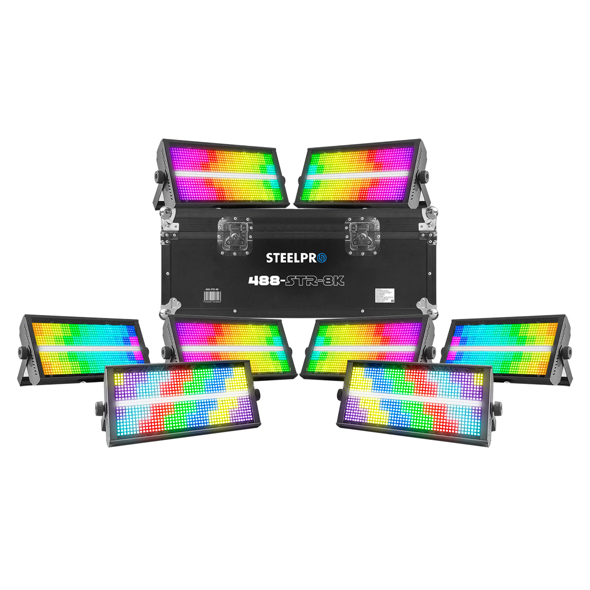 Case 8 Estrobos Steelpro 960 Leds RGBW+Estrobo 488-STR-K8