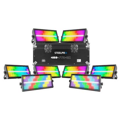 Case 8 Estrobos Steelpro 960 Leds RGBW+Estrobo 488-STR-K8