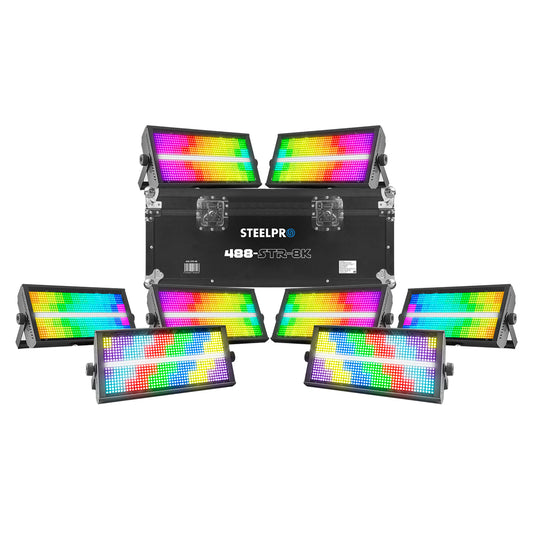 Case 8 Estrobos Steelpro 960 Leds RGBW+Estrobo 488-STR-K8