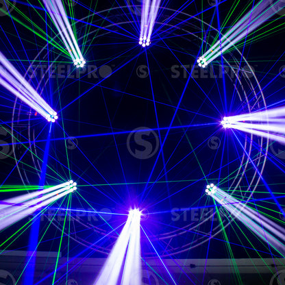 MEGABEAM-B Cabeza Móvil LED RGBW 4 en 1 con Láser Azul 6 LED 10W DMX 15 Canales Automático Audiorítmico Maestro Esclavo Beam Profesional para DJ Eventos Steelpro