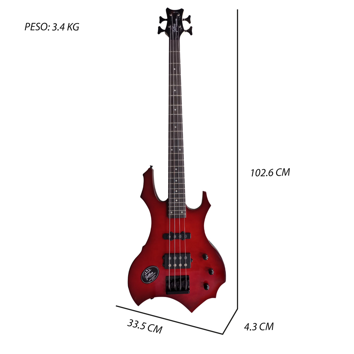 509-SK Red Quilted Soft Burst Kit Bajo Eléctrico Con Amplificador 50W Funda Cable Profesional Jethro By Steelpro