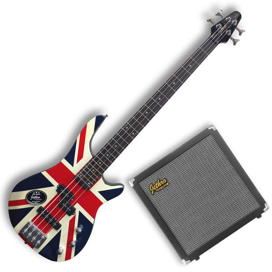 510-SK Union Jack Kit Bajo Eléctrico Con Amplificador 50W Funda Cable Profesional Jethro By Steelpro