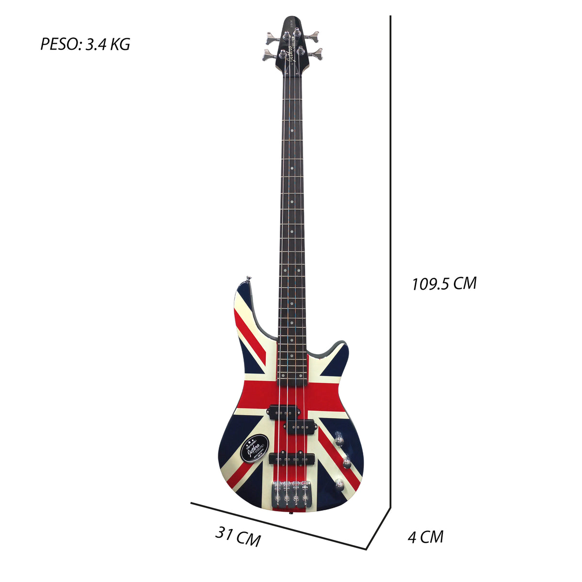 510-SK Union Jack Kit Bajo Eléctrico Con Amplificador 50W Funda Cable Profesional Jethro By Steelpro