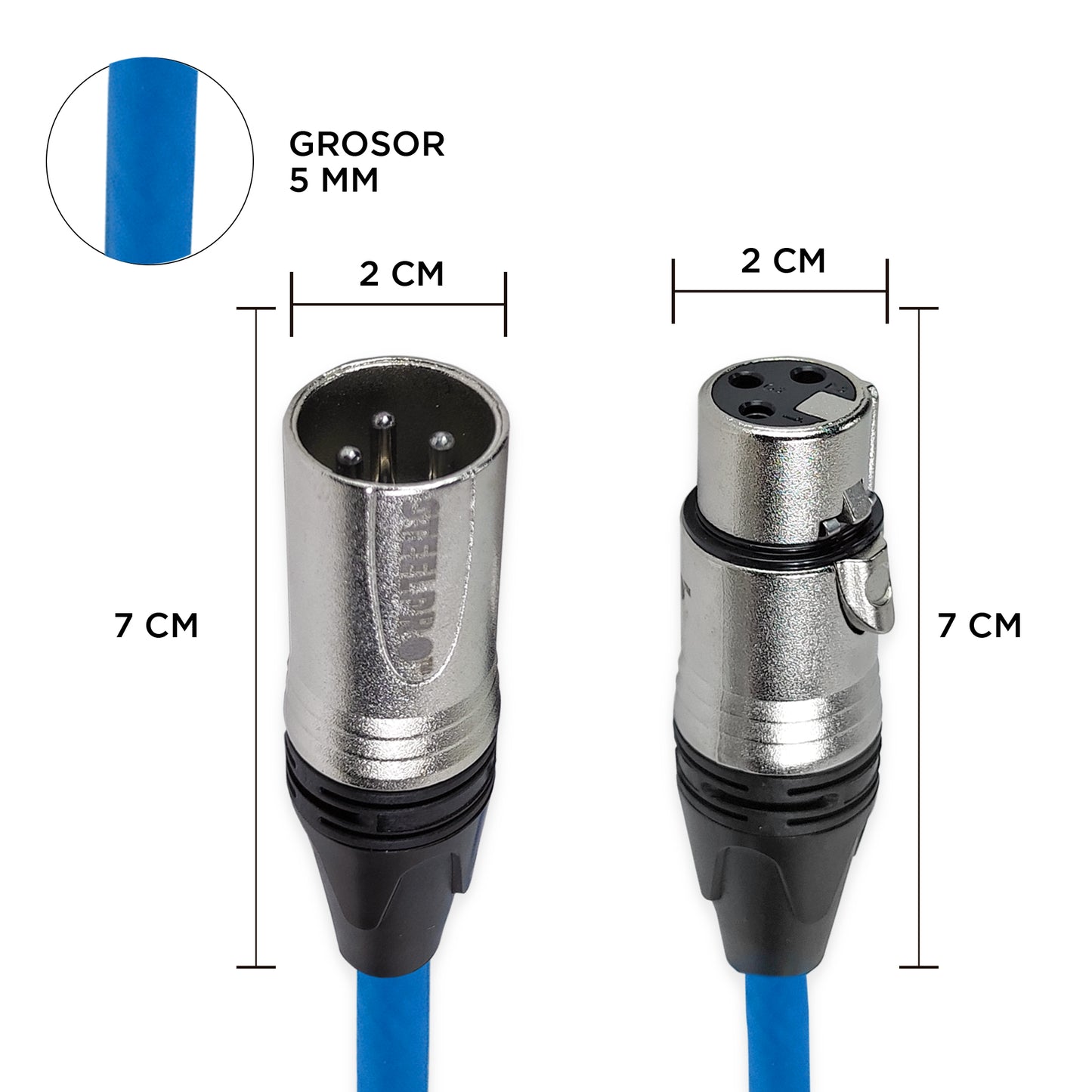 Cable Xlr 2m Balanceado Profesional Macho - Hembra Steelpro