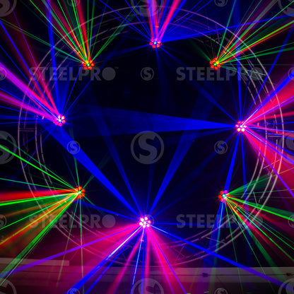 MEGABEAM-B Cabeza Móvil LED RGBW 4 en 1 con Láser Azul 6 LED 10W DMX 15 Canales Automático Audiorítmico Maestro Esclavo Beam Profesional para DJ Eventos Steelpro