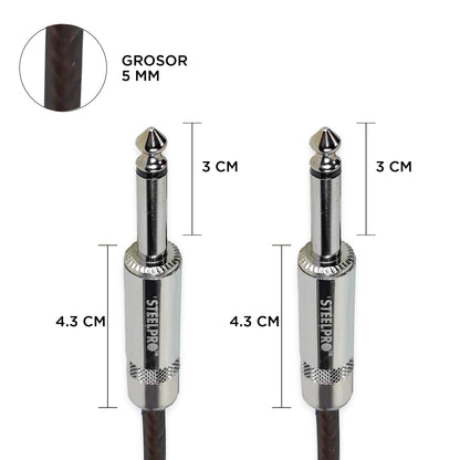 6363-NG-6M Cable Negro Plug 6.3 Profesional 6m Para Guitarra Plug6.3-Plug6.3 Steelpro