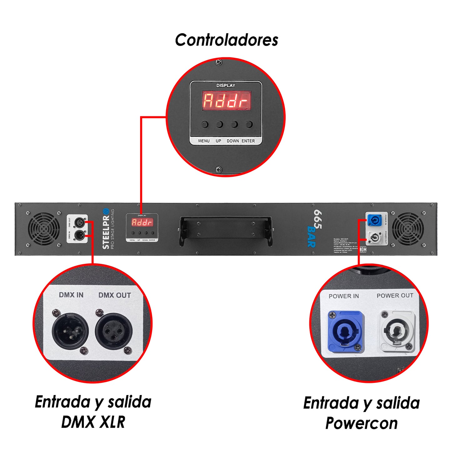 Barra LED Steelpro 665-BAR RGB Full Color 5050: 666 LEDs, 100+ Efectos, Letras y Números, Control DMX 3/9/22 Ch Audiorítmica Maestro/Esclavo Dimmer y Estrobo Ideal para DJ y Escenarios, 98.9cm 4.1 Kg