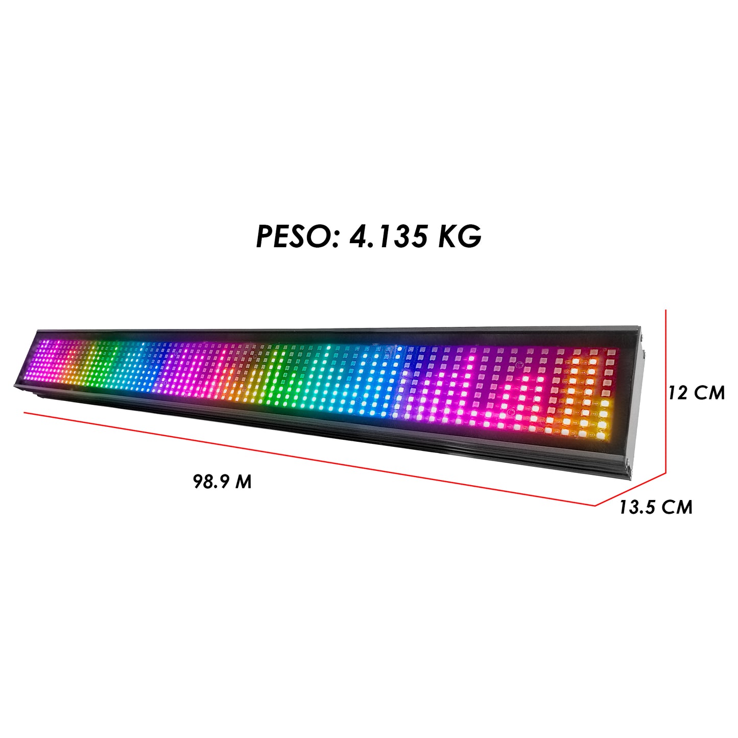 Barra LED Steelpro 665-BAR RGB Full Color 5050: 666 LEDs, 100+ Efectos, Letras y Números, Control DMX 3/9/22 Ch Audiorítmica Maestro/Esclavo Dimmer y Estrobo Ideal para DJ y Escenarios, 98.9cm 4.1 Kg