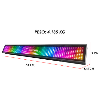 Barra LED Steelpro 665-BAR RGB Full Color 5050: 666 LEDs, 100+ Efectos, Letras y Números, Control DMX 3/9/22 Ch Audiorítmica Maestro/Esclavo Dimmer y Estrobo Ideal para DJ y Escenarios, 98.9cm 4.1 Kg