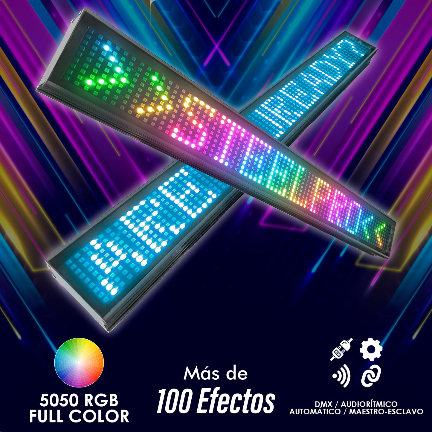 Barra LED Steelpro 665-BAR RGB Full Color 5050: 666 LEDs, 100+ Efectos, Letras y Números, Control DMX 3/9/22 Ch Audiorítmica Maestro/Esclavo Dimmer y Estrobo Ideal para DJ y Escenarios, 98.9cm 4.1 Kg