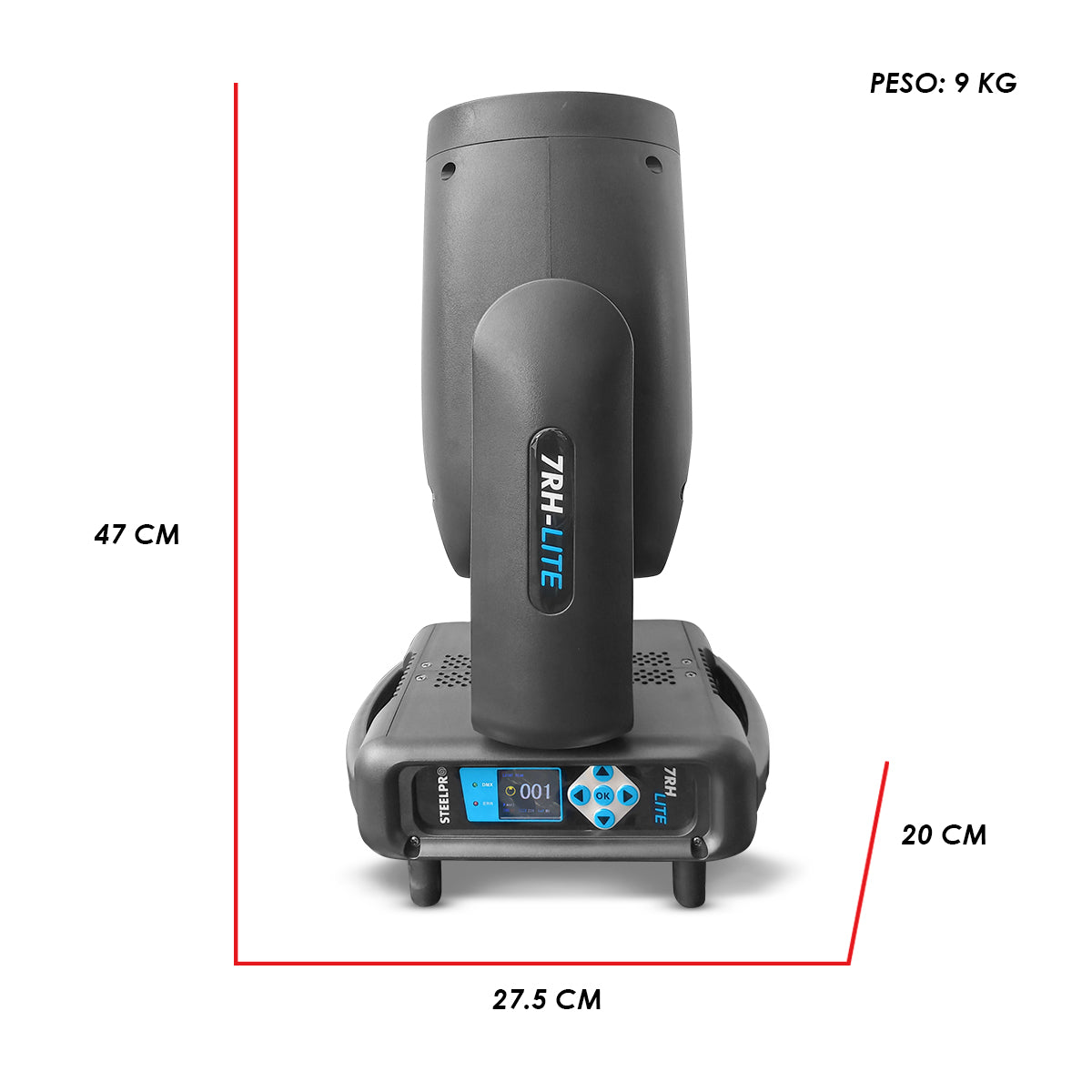 STEELPRO Mini 7RH-LITE Cabeza Robótica Beam 230W Lámpara de Descarga DMX 16 Canales 13 Colores Medios Colores 10 Gobos Metálicos 4 Dicroicos Prismas 24 y 48 Caras Rainbow Frost Enfoque Pan 540° Tilt 270°