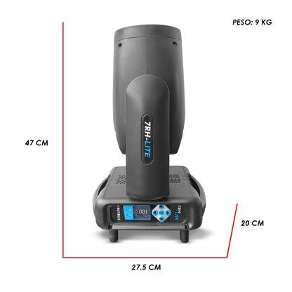 STEELPRO Mini 7RH-LITE Cabeza Robótica Beam 230W Lámpara de Descarga DMX 16 Canales 13 Colores Medios Colores 10 Gobos Metálicos 4 Dicroicos Prismas 24 y 48 Caras Rainbow Frost Enfoque Pan 540° Tilt 270°